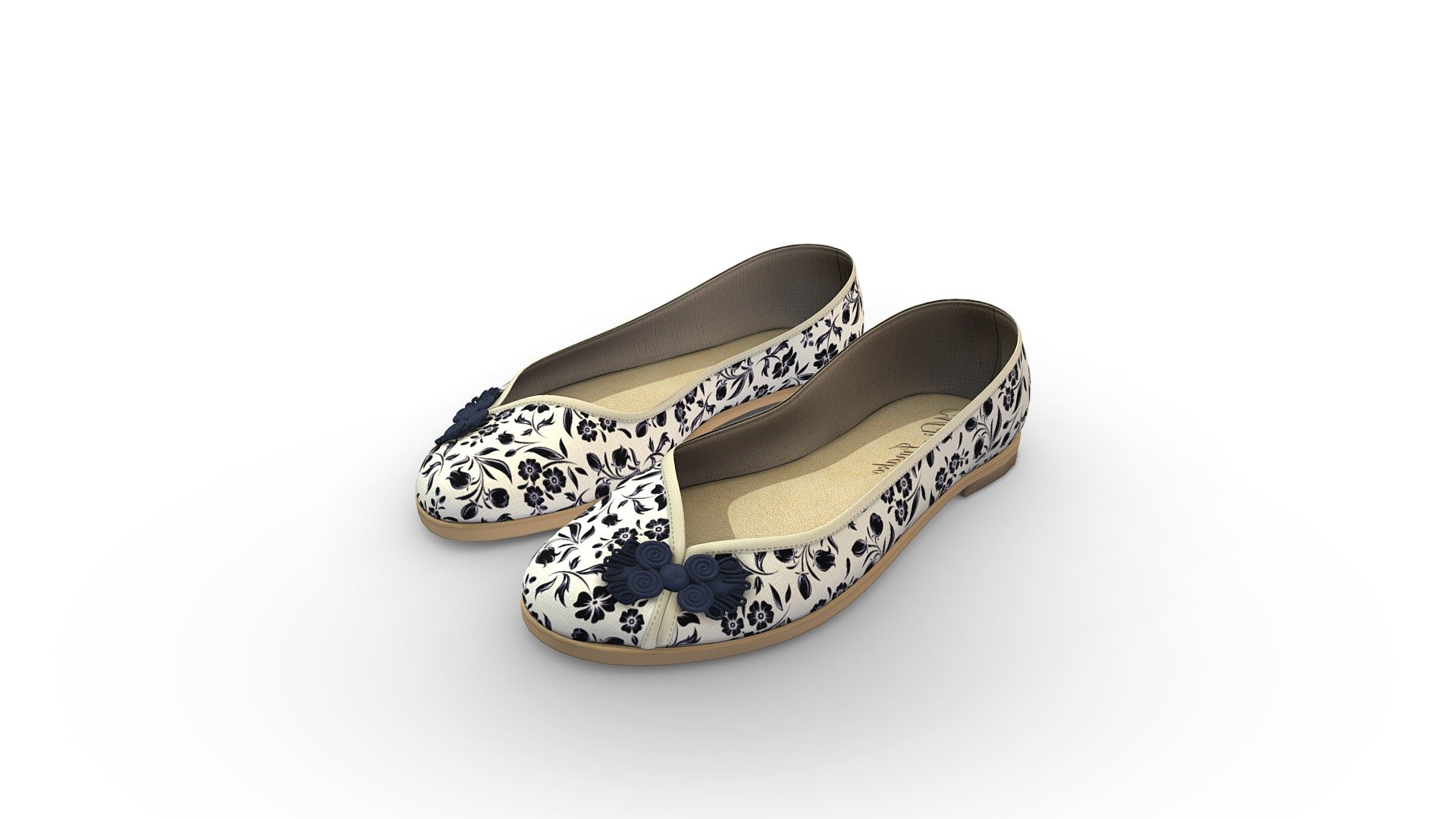 Asian Style Female Flat Shoes 3d model