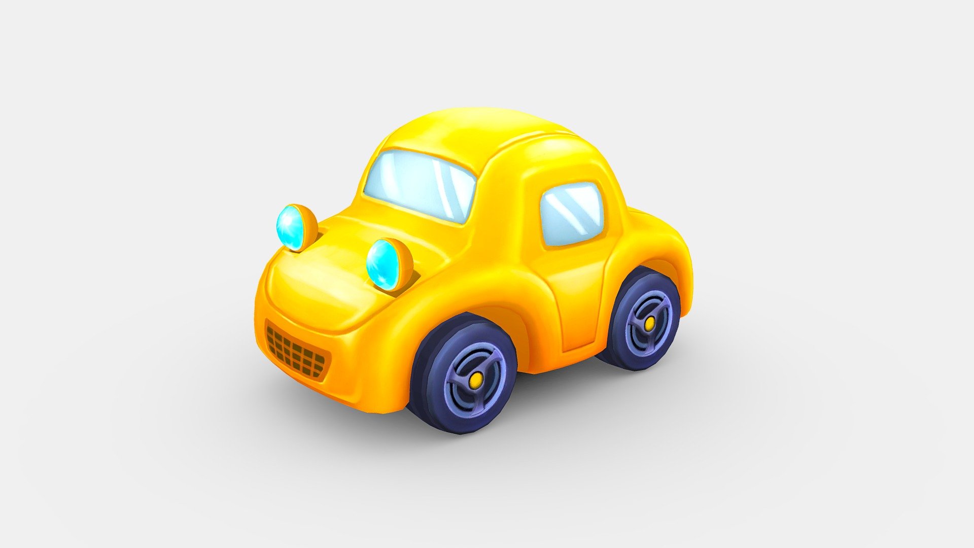 Cartoon yellow toy car 3d model