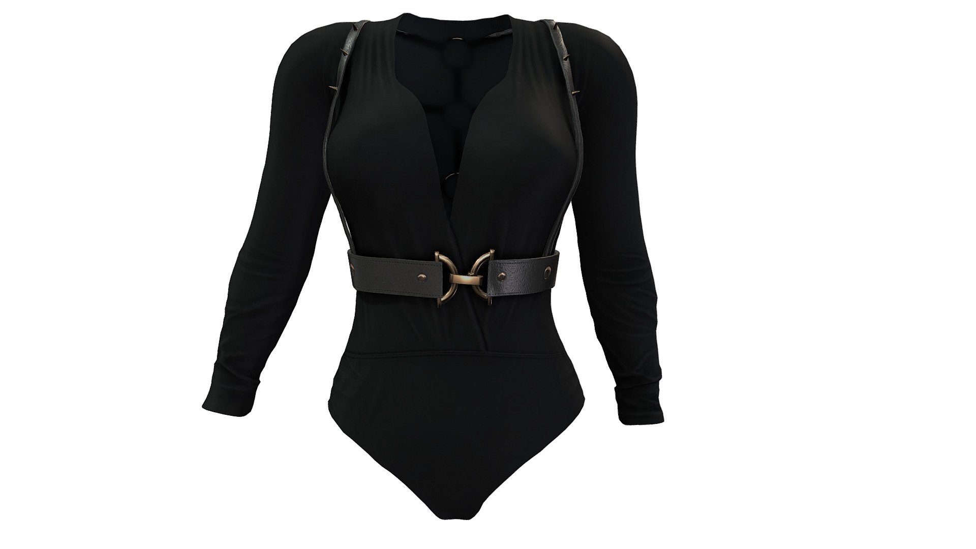 Female Black Bodysuit With Leather Harness 3d model