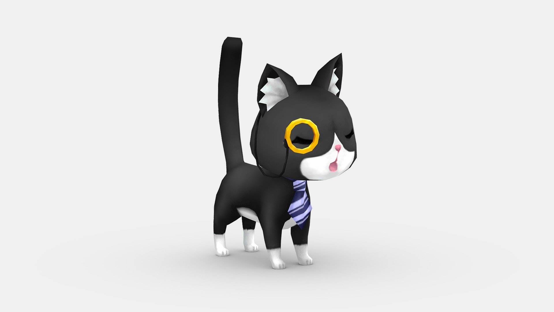 Cartoon black cat with glasses 3d model