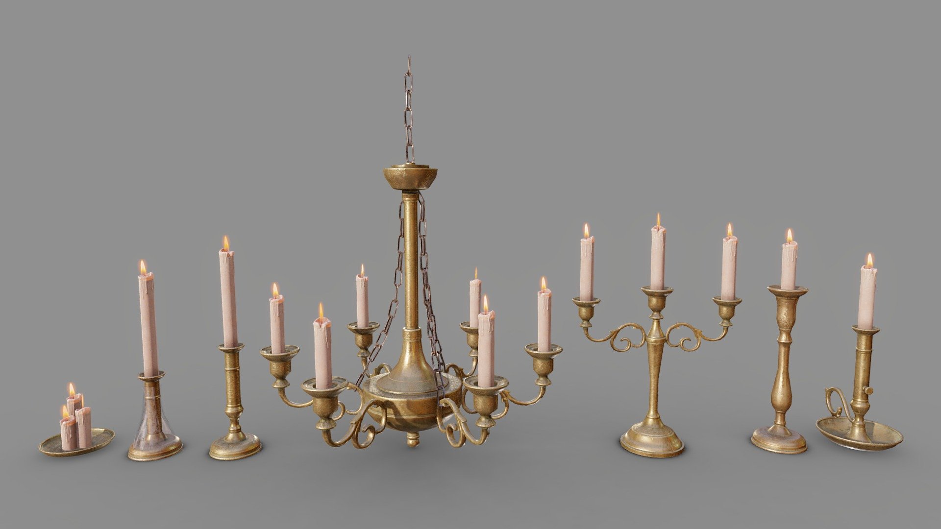 Candle Holder and Chandelier Pack 3d model