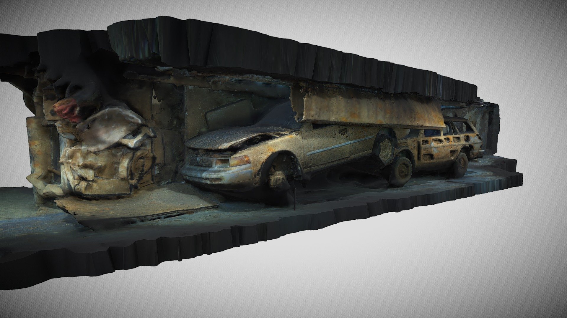 Cars in the wreck of the Salem Express 3d model