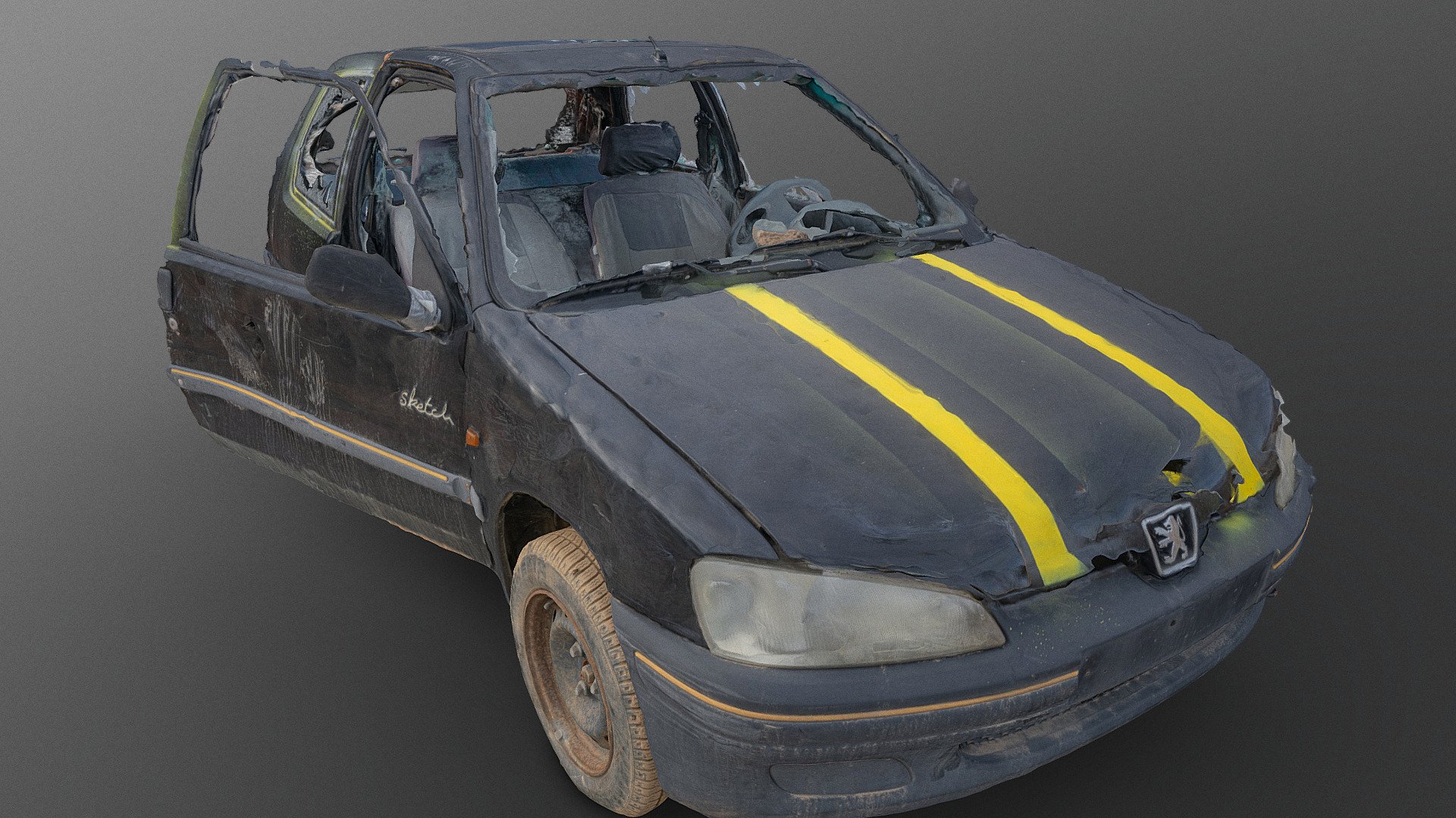 Black car wreck 3d model