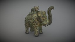 Chinese Bronze Elephant Mother and Child