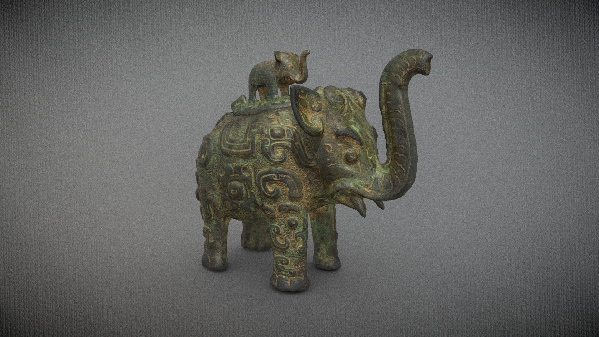 Chinese Bronze Elephant Mother and Child 3d model