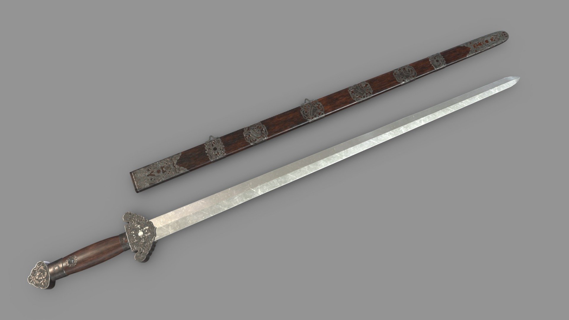 Jian Sword Low Poly PBR Realistic 3d model