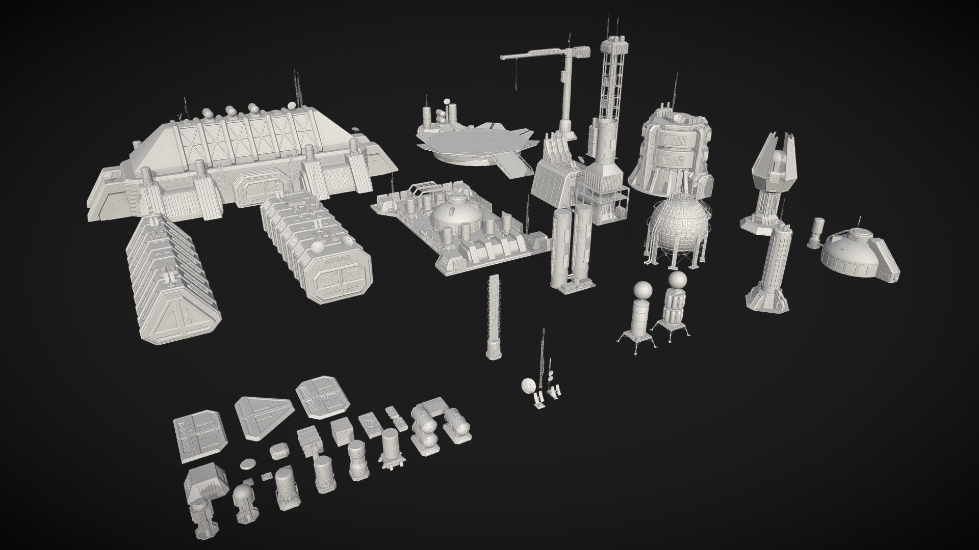 sci fi industrial objects 3d model