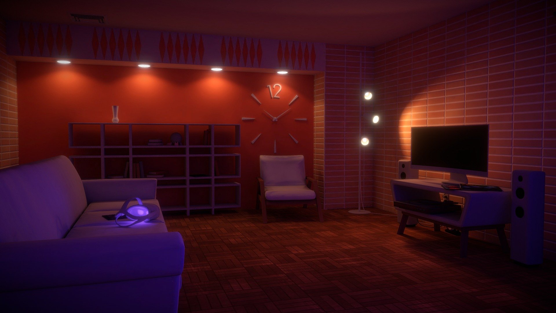 High-Rise Mid-Century Apartment Room for VR 3d model