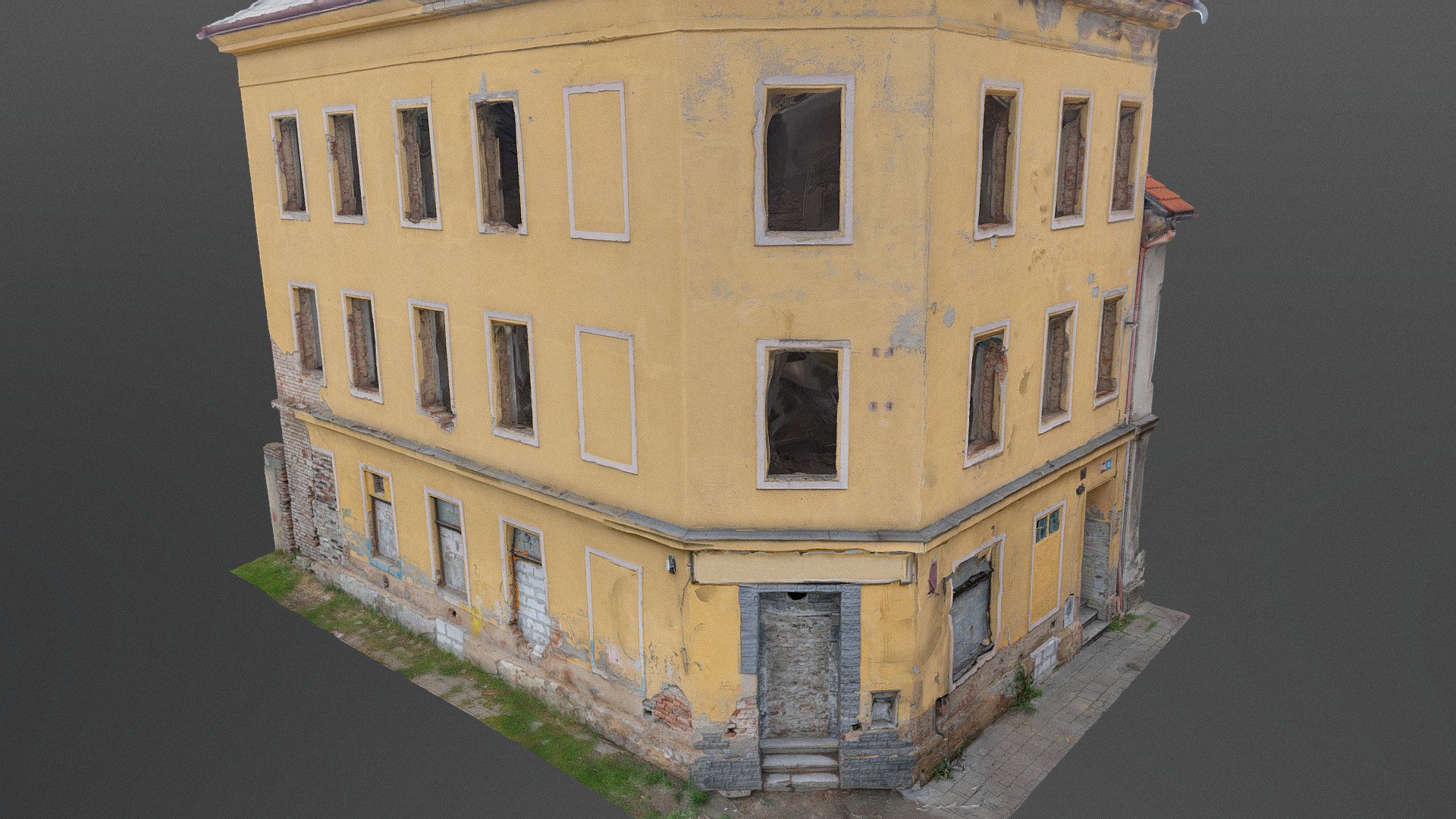 Yellow corner house ruin 3d model