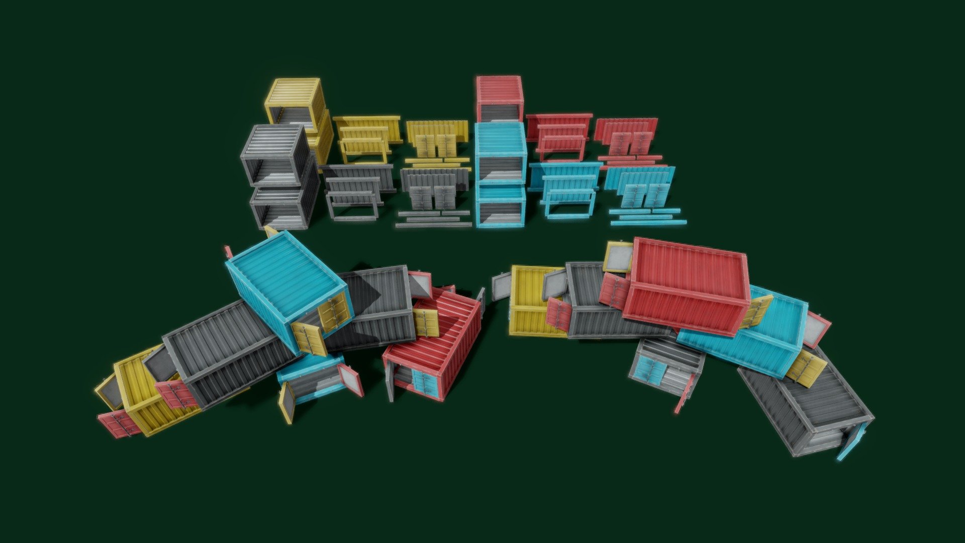 Stylized Modullar Container Asset Pack 3d model