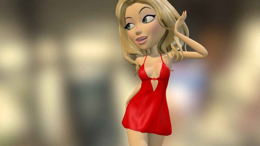 3D Cartoon Character Girl Blond in Red 3d model