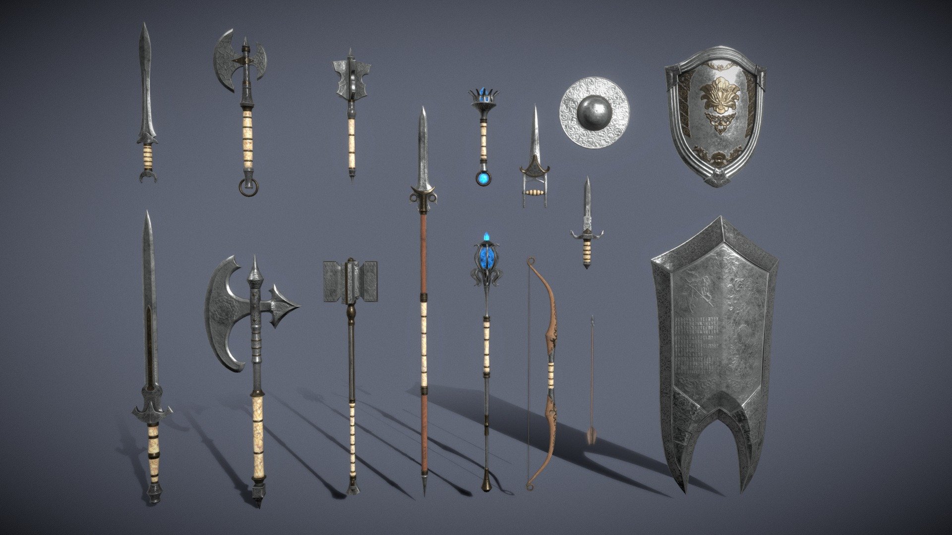 Silver Fantasy Weapon Set 3d model