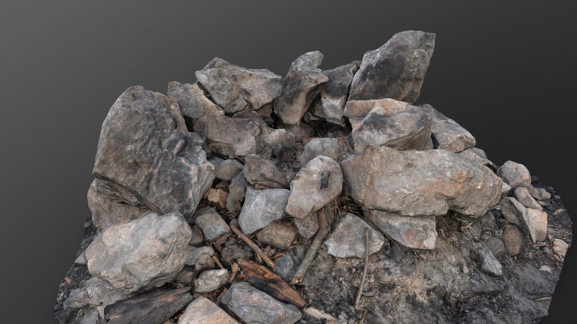 Fireplace fire pit hole campfire of dark stones 3d model