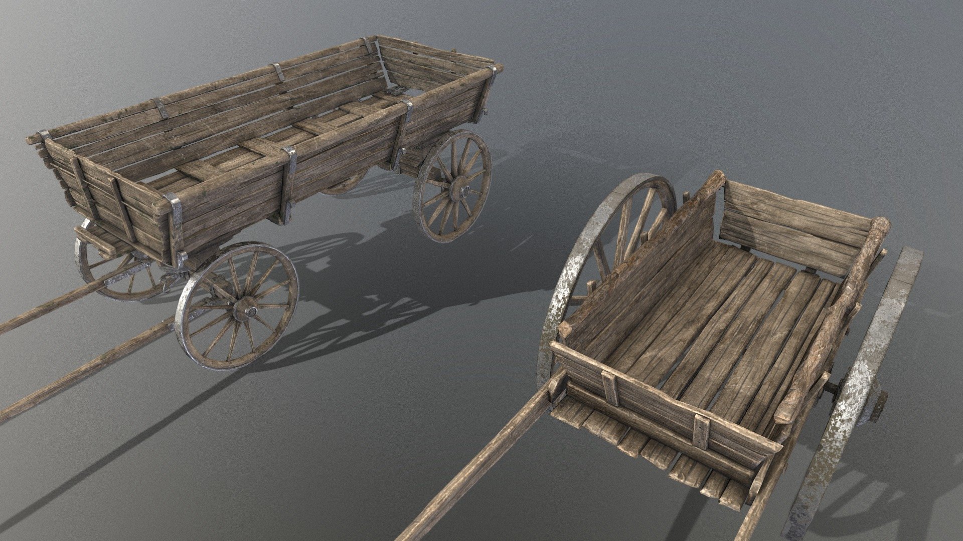 Pack of oldfashioned wooden carts 3d model