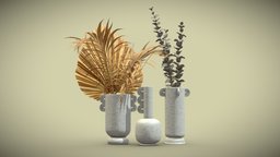 Gray Vases Dry Palm