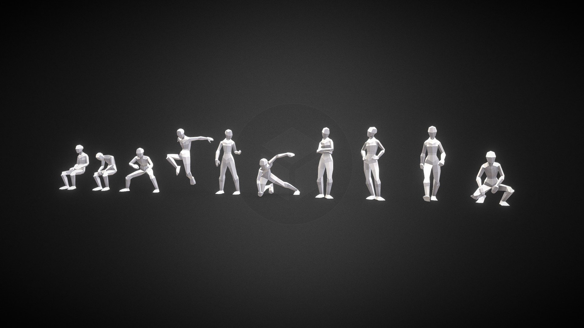 various low poly character poses 3d model