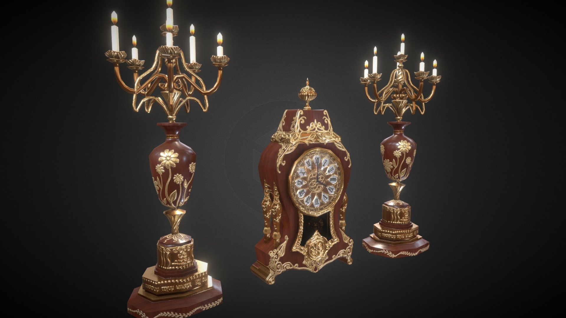 Antique Clock Set 3d model