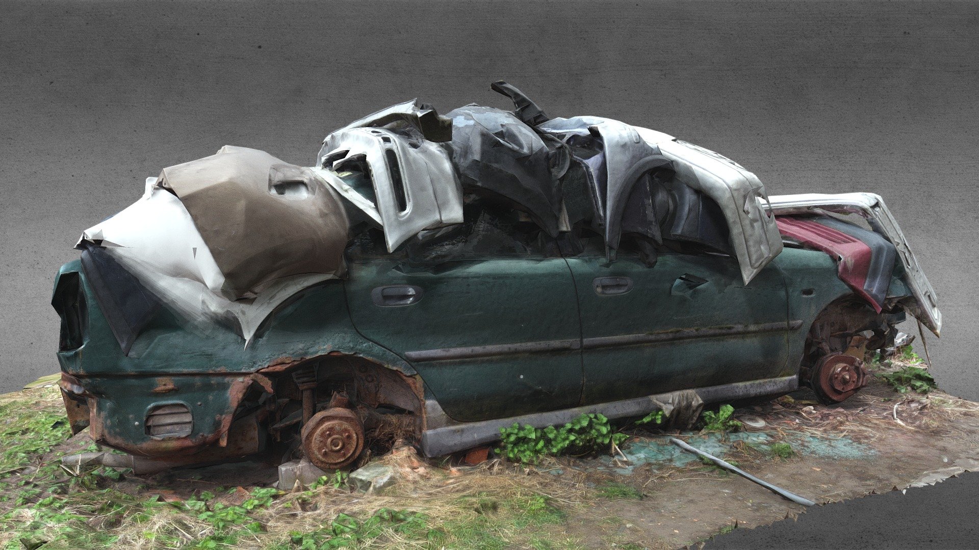 Car Wreck with car bumpers 3d model