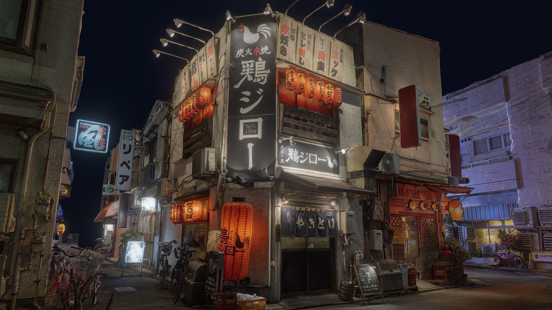 Sangenjaya neighbourhood at night 3d model