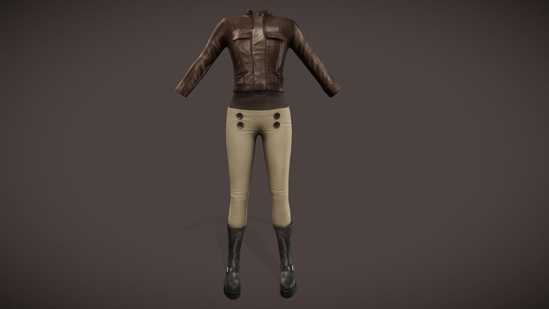 Leather Jacket Pants Boots Female Outfit 3d model