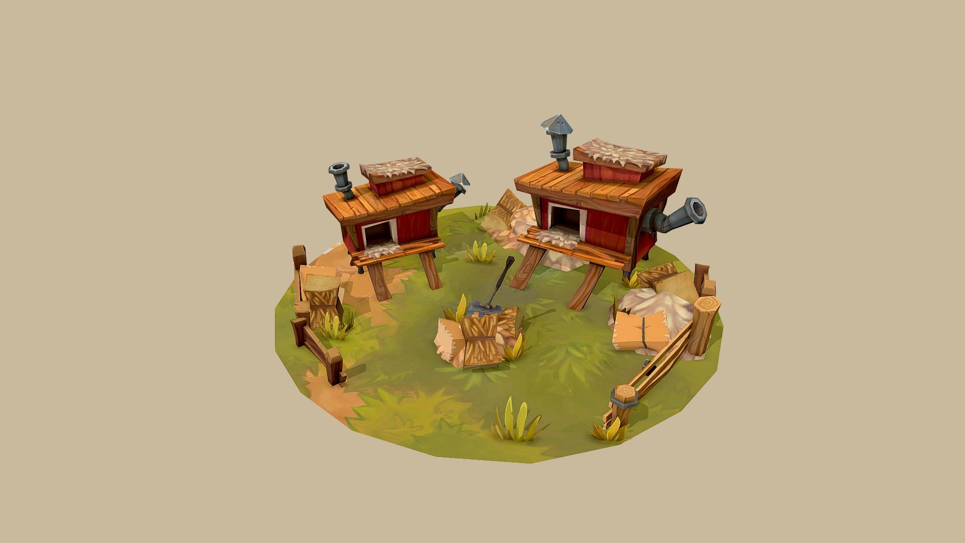 Handpainted Chicken Coop Diorama 3d model