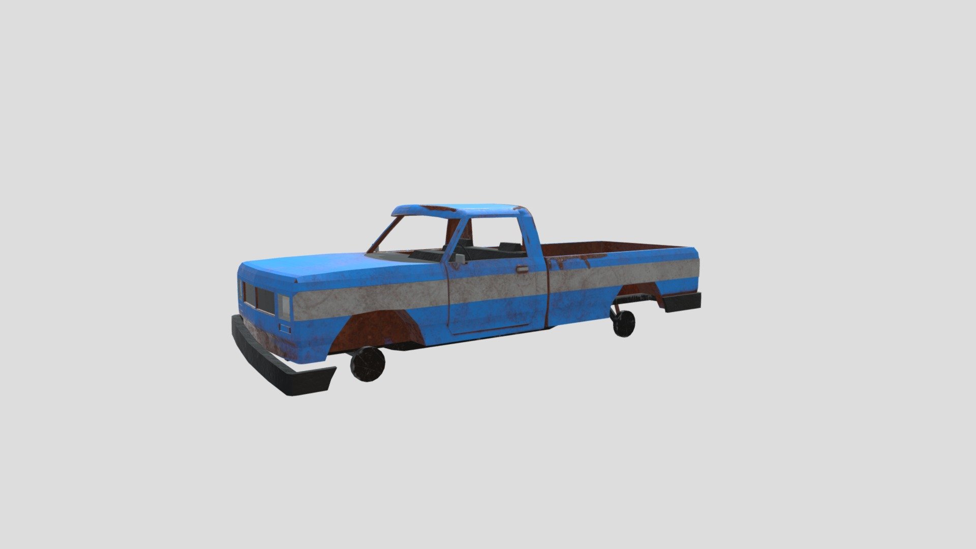 destroyed pickup blue 3d model