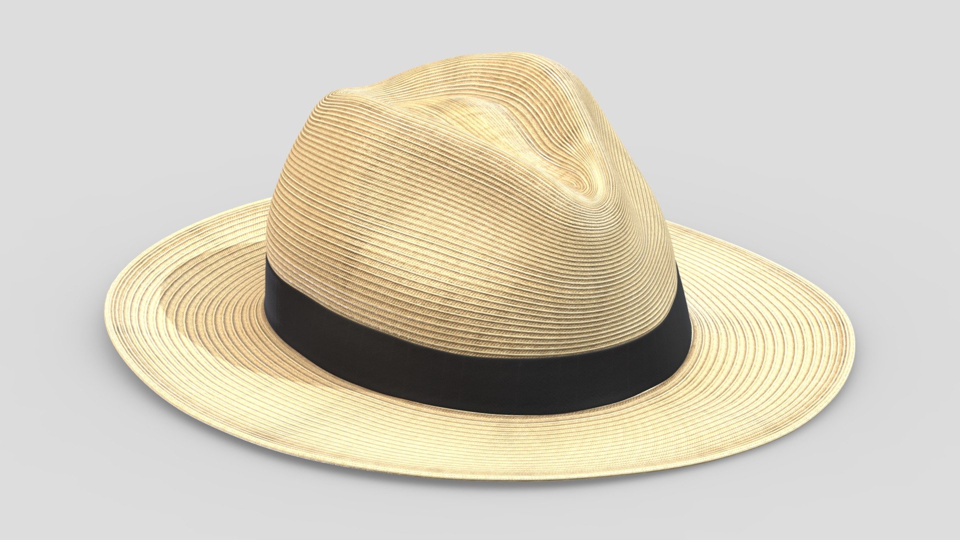 Sun Straw Fedora Hat 3d model