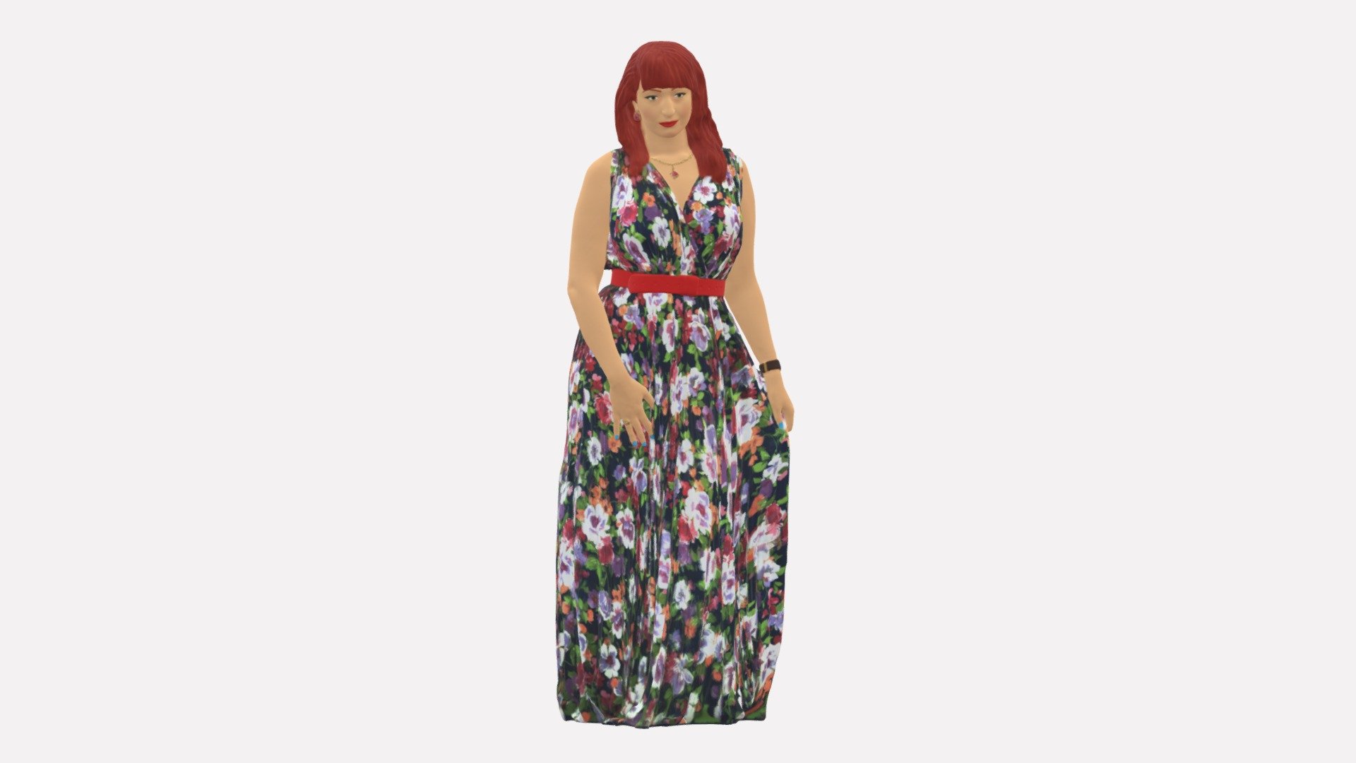 Woman In Long Flowered Dress 0755 3d model