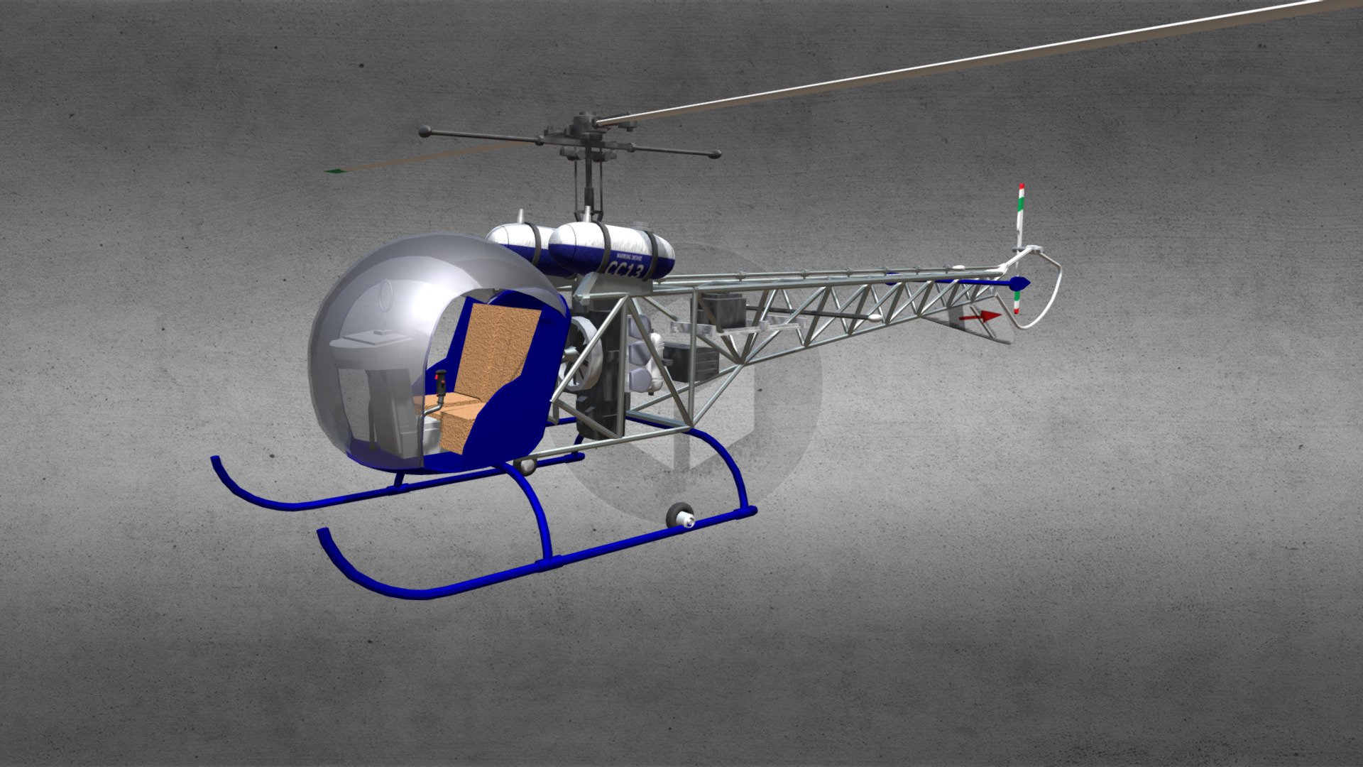 Bell 47G Helicopter 3d model