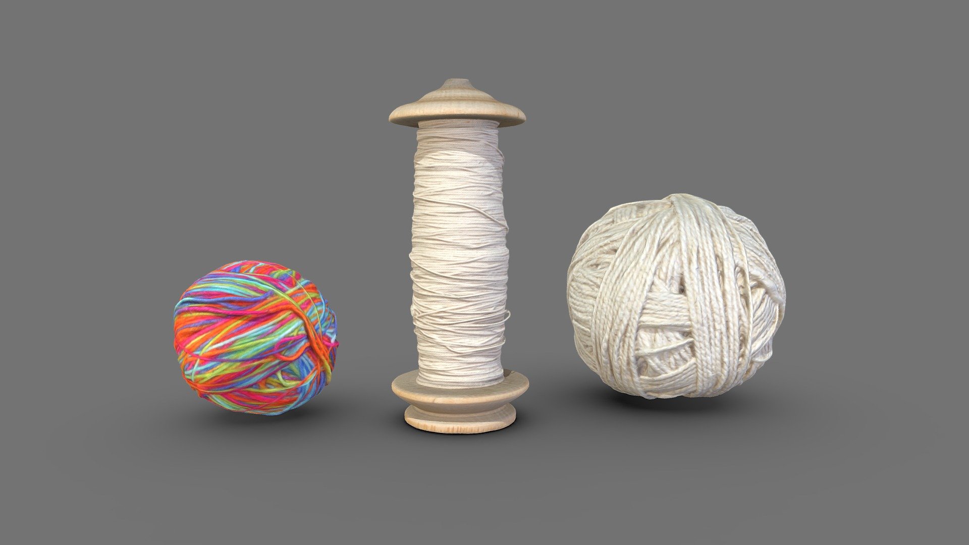 Spool of string and balls of yarn 3d model