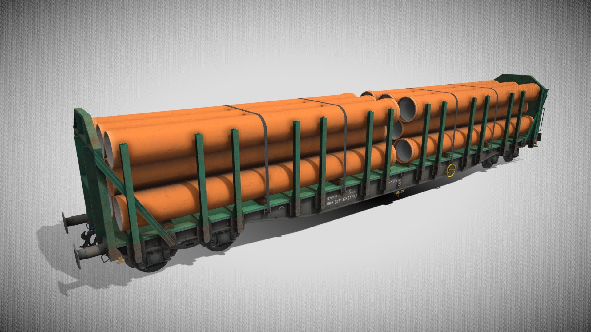 Mm5 Roos Freight wagon with orange pipes 3d model