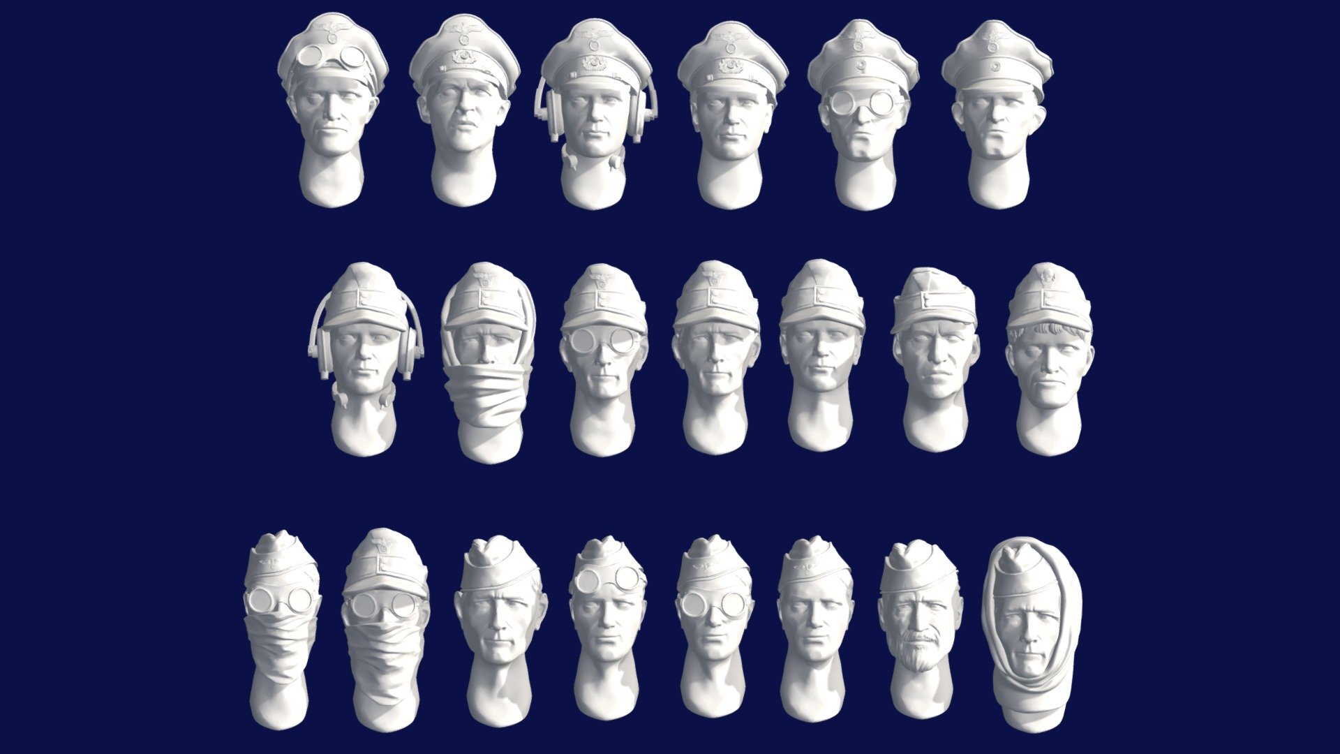 heads german soldiers 3d model