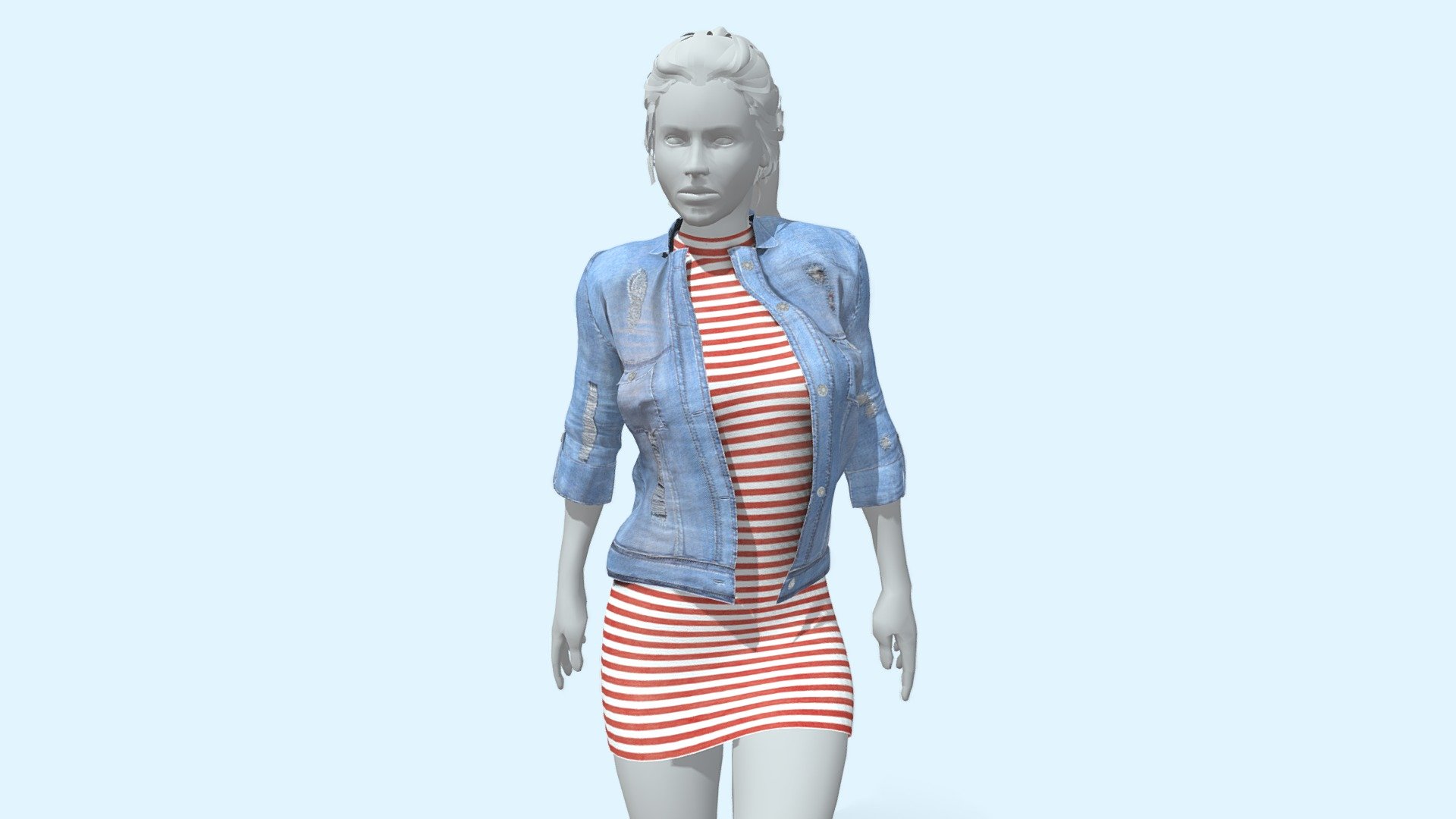 Female Outfit with Denim Jacket 3d model