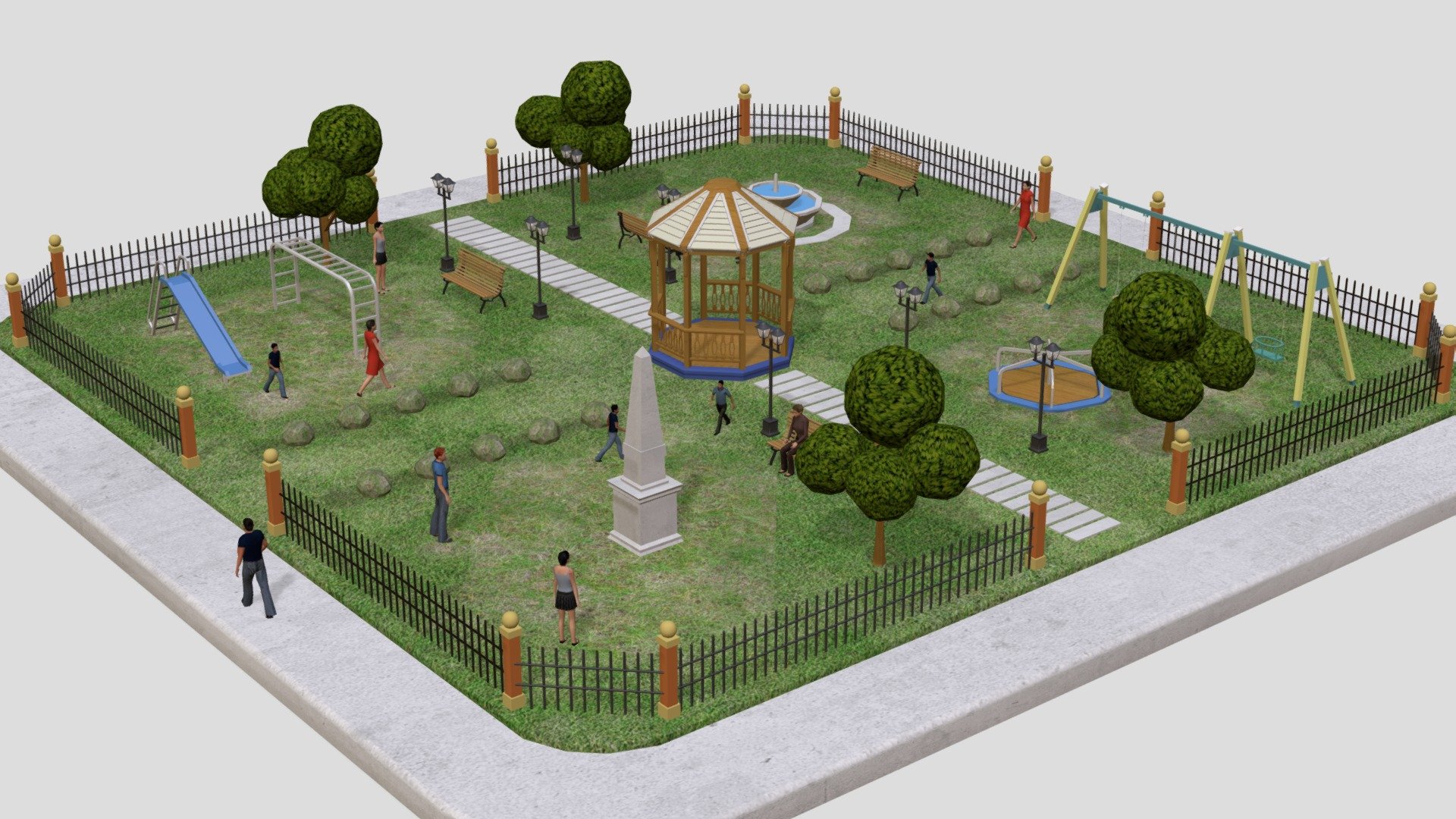 Low-poly Urban Park 3d model