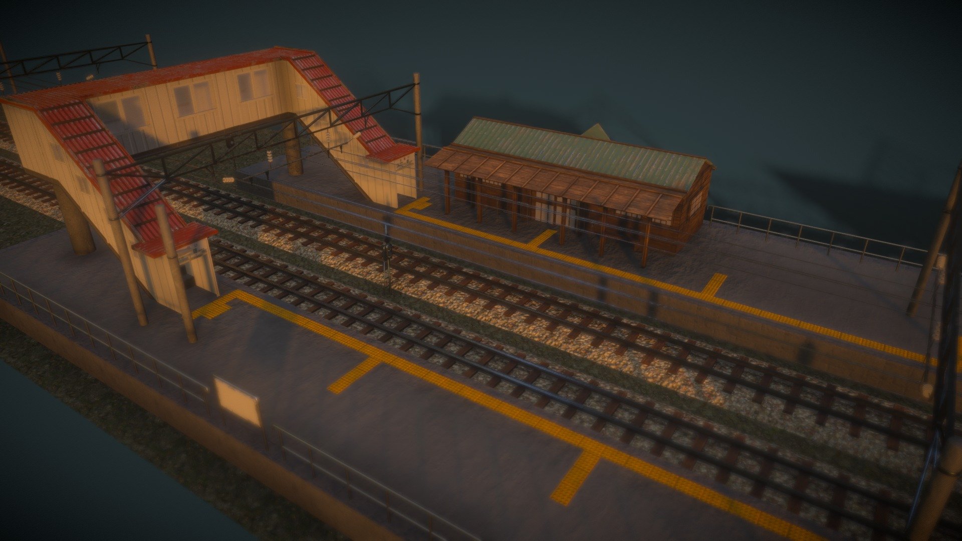 The train station in an animated film 3d model