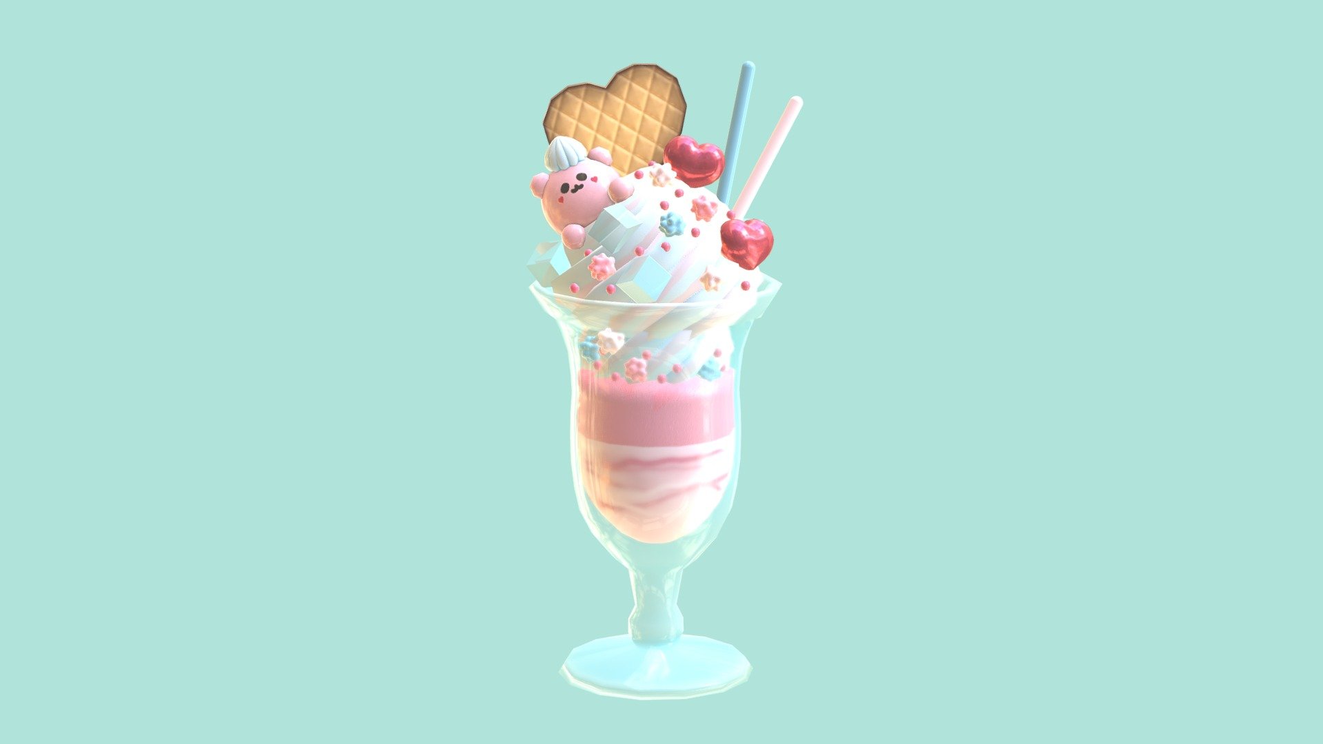 Heart Bear Valentines Parfait 3d model