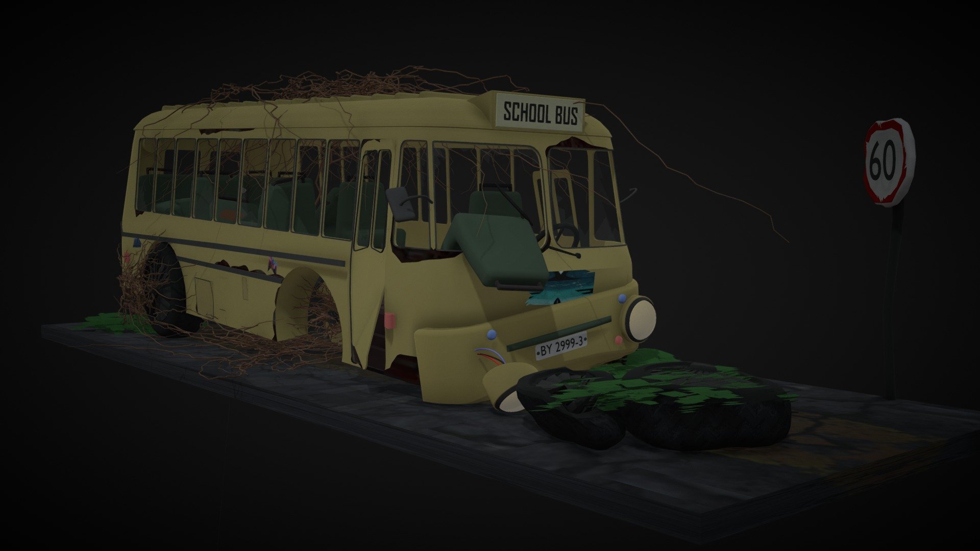 smashed bus 3d model