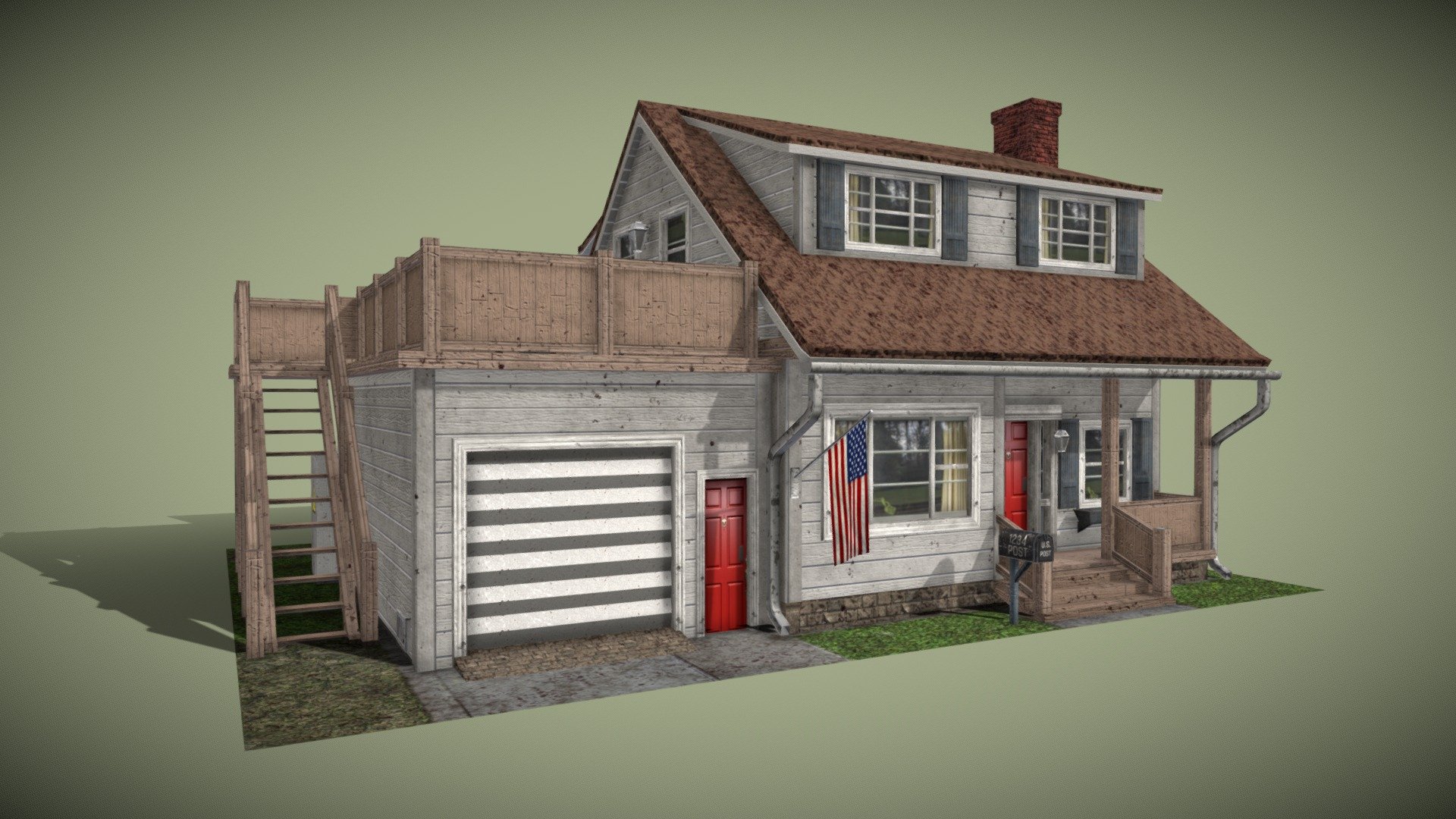 American House PBR Game-Ready Low-Poly 3d model