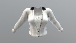 Female White Tucked In Shirt And Lace Cami