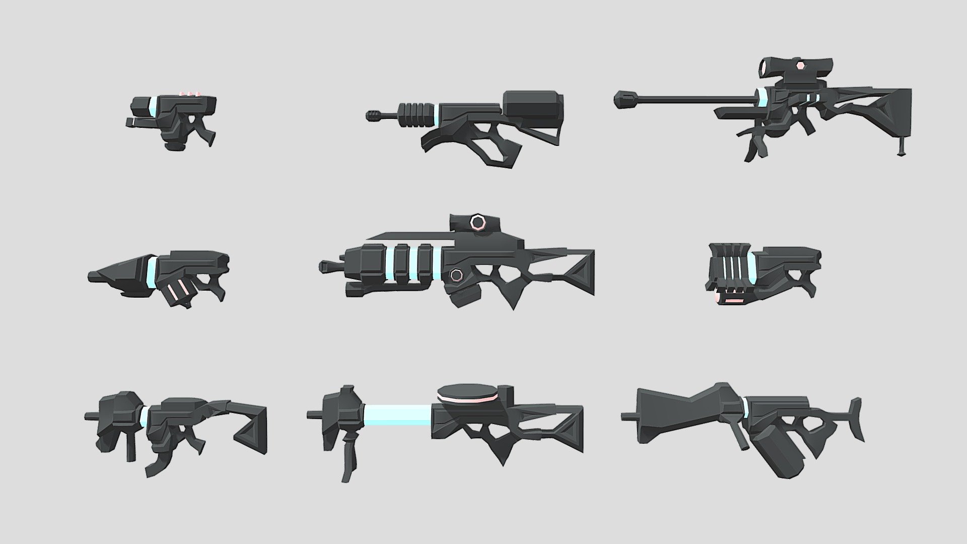 Low Poly Sci-fi guns 3d model