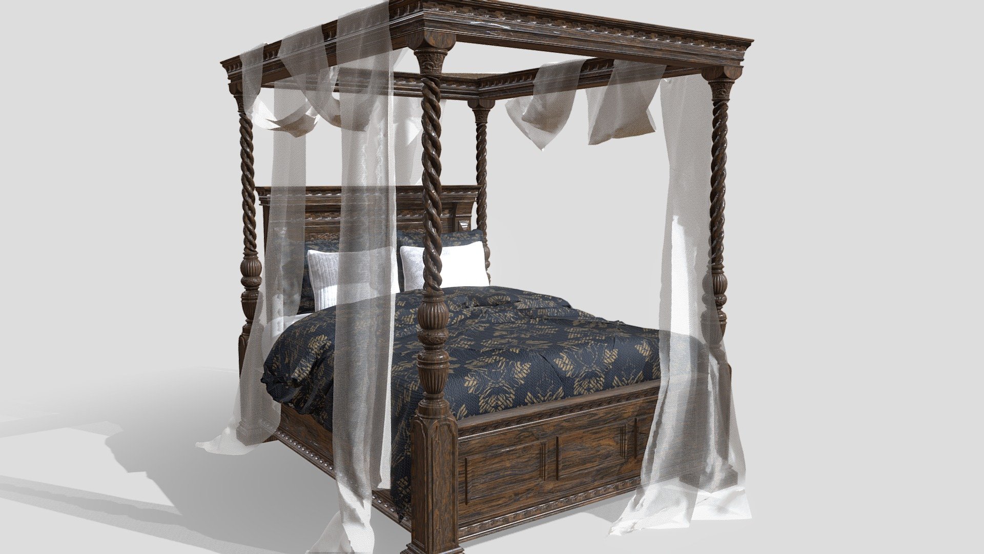 Four-Poster Canopy Bed 3d model