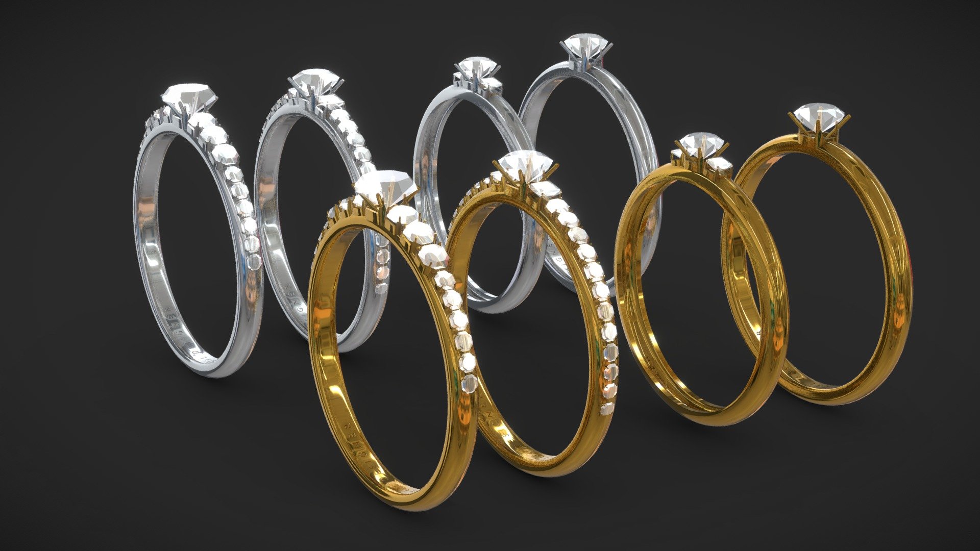 Wedding Diamond Ring Pack 3d model