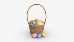 Easter Eggs in Wicker Basket with Handle