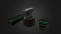 Anvil, Water Bucket And Water Trough