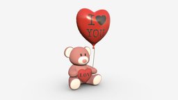 Bear teddy plush toy with heart and balloon