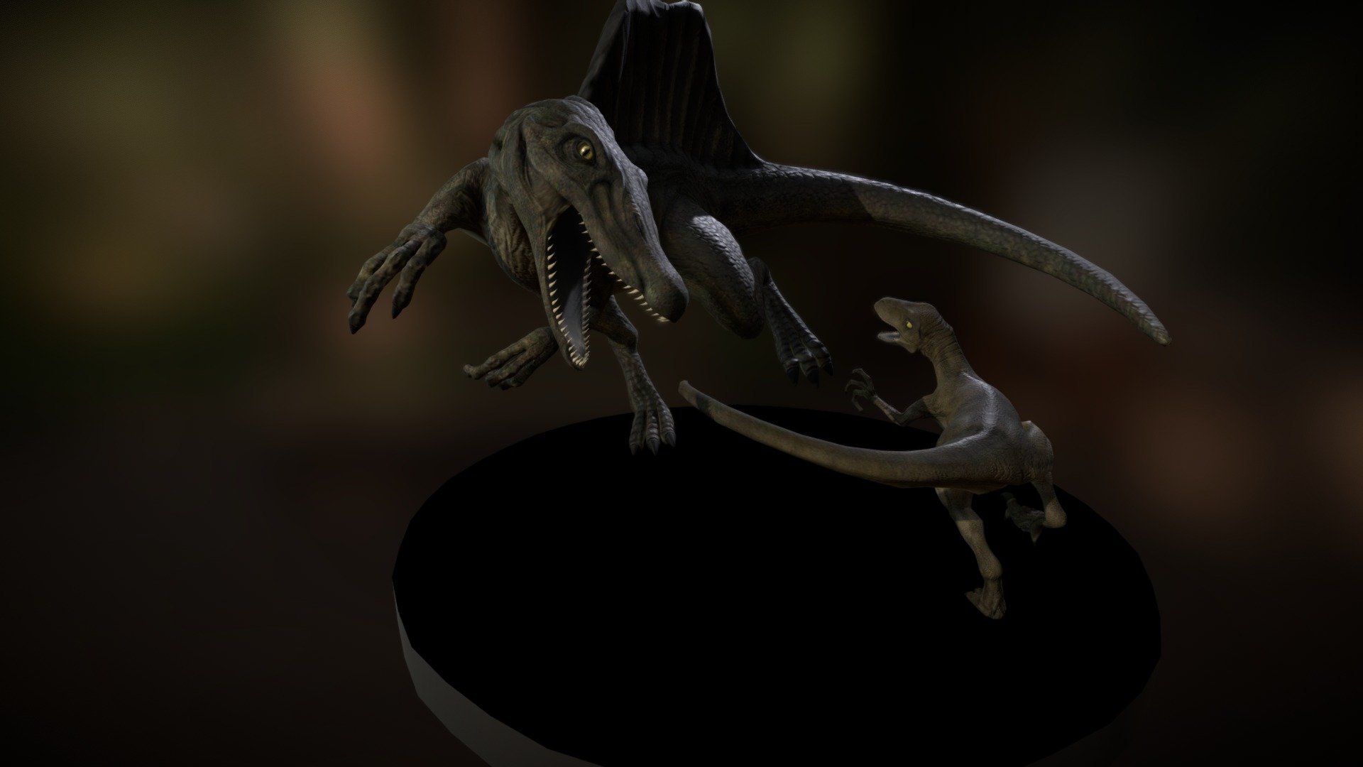 Spinosaurus and Velociraptor 3d model