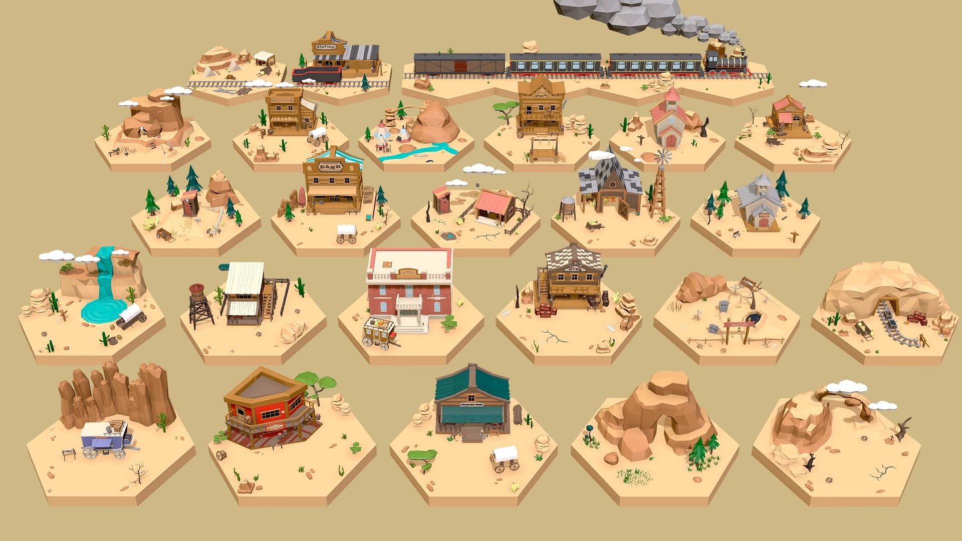 Low Poly Wild West Set 3d model