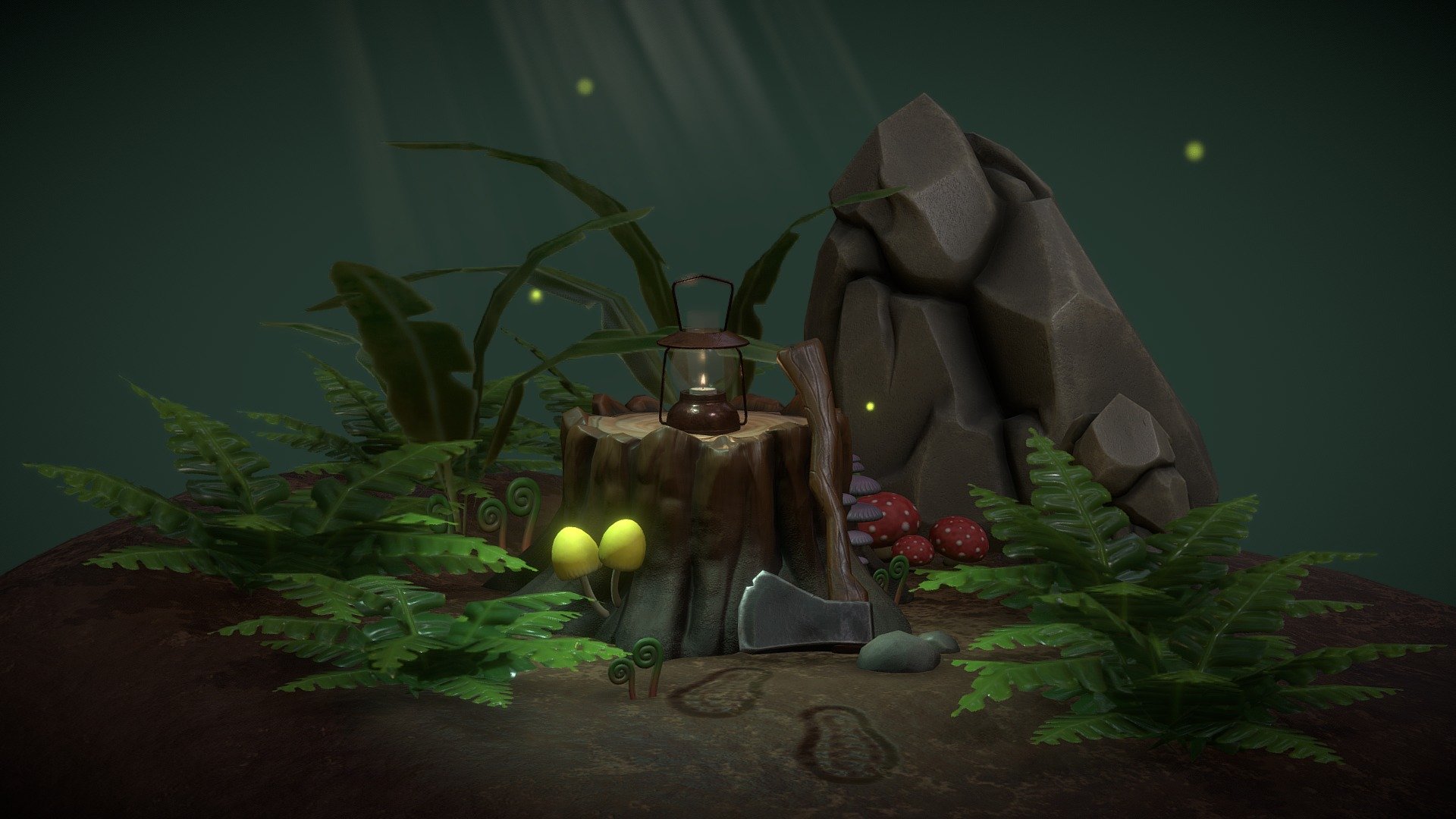 Stump and axe 3d model