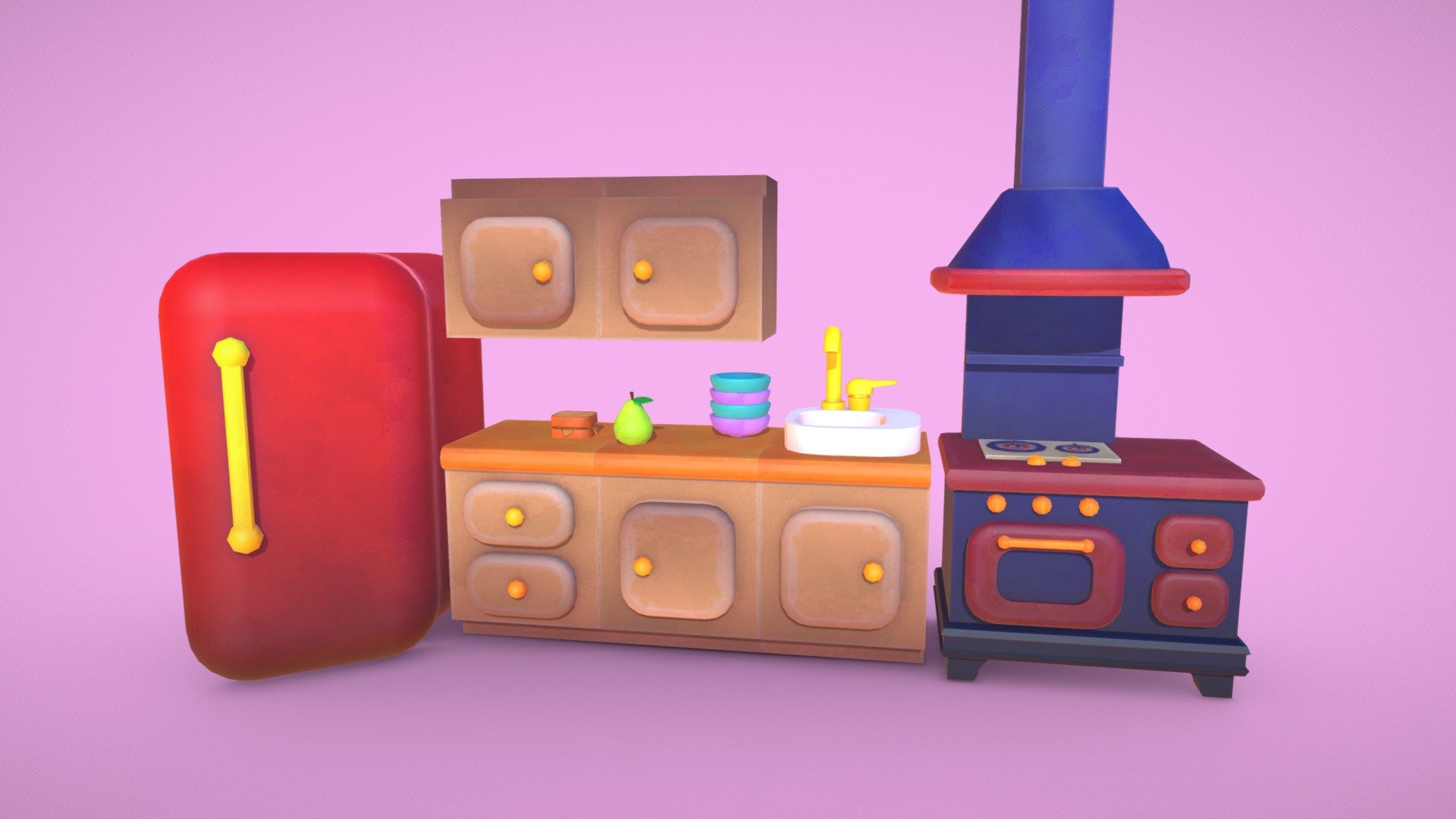 Low Poly Stylized Kitchen Pack 3d model