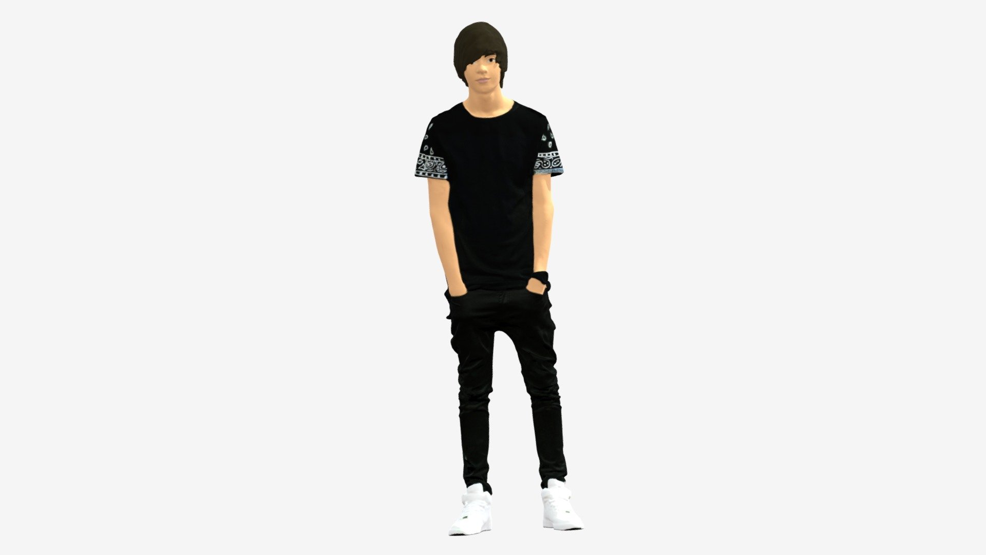 Teenager in black clothes and sneakers 0208 3d model